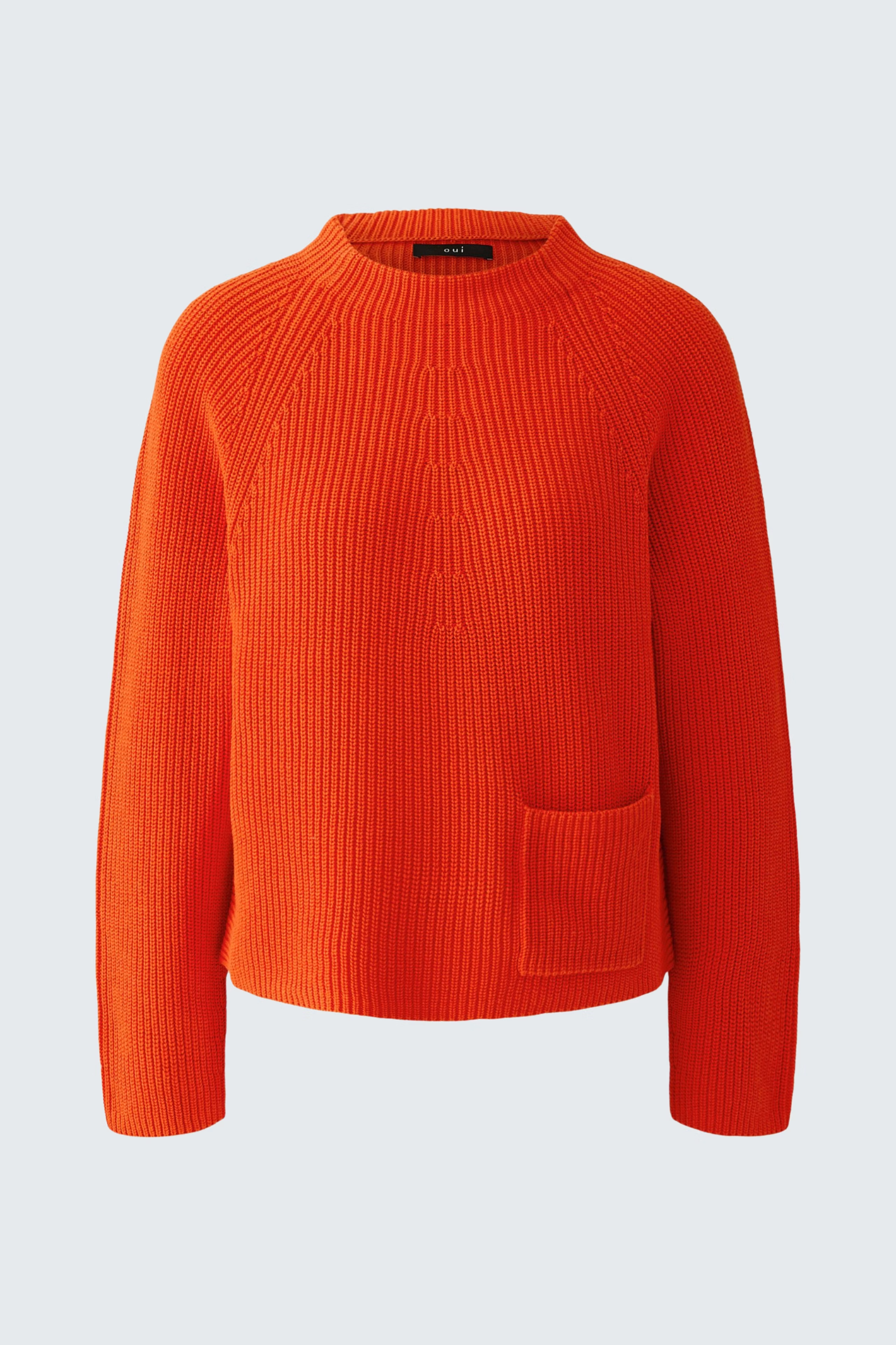 Oui Riya round neck knit jumper in Orangeade with a relaxed fit and long sleeves. Shop now at Dotique.