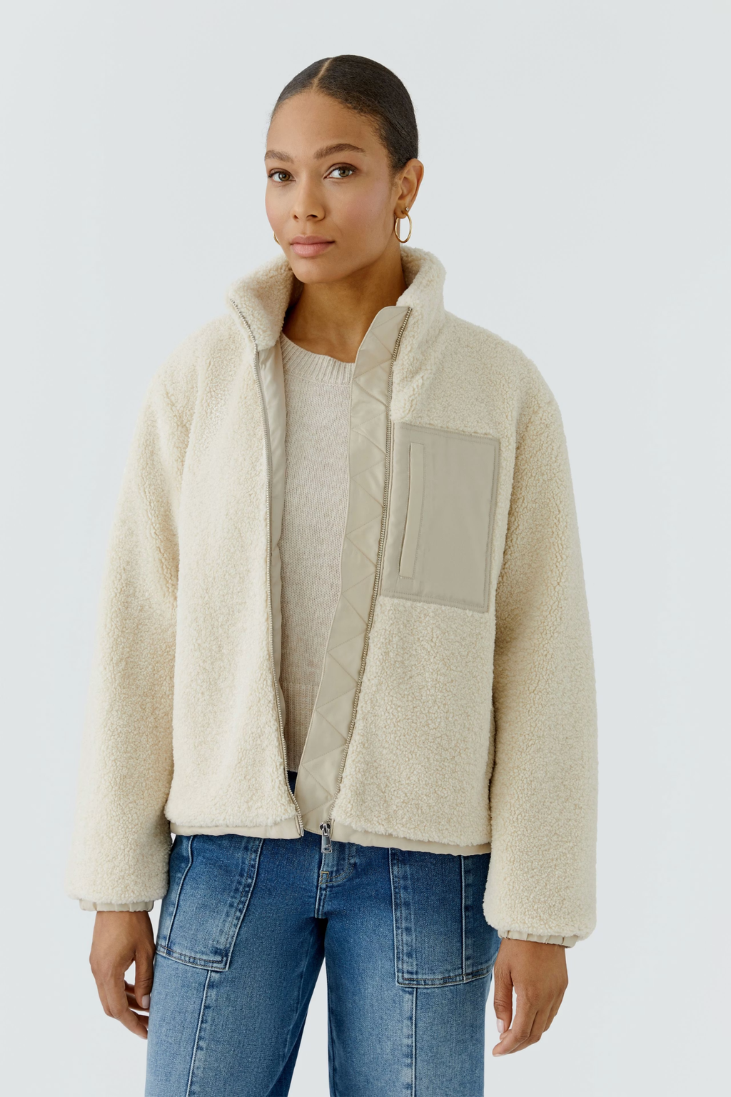 Oui light stone teddy fleece blouson jacket – Dotique