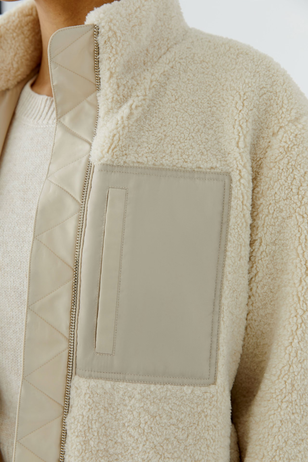 Oui light stone teddy fleece blouson jacket – Dotique