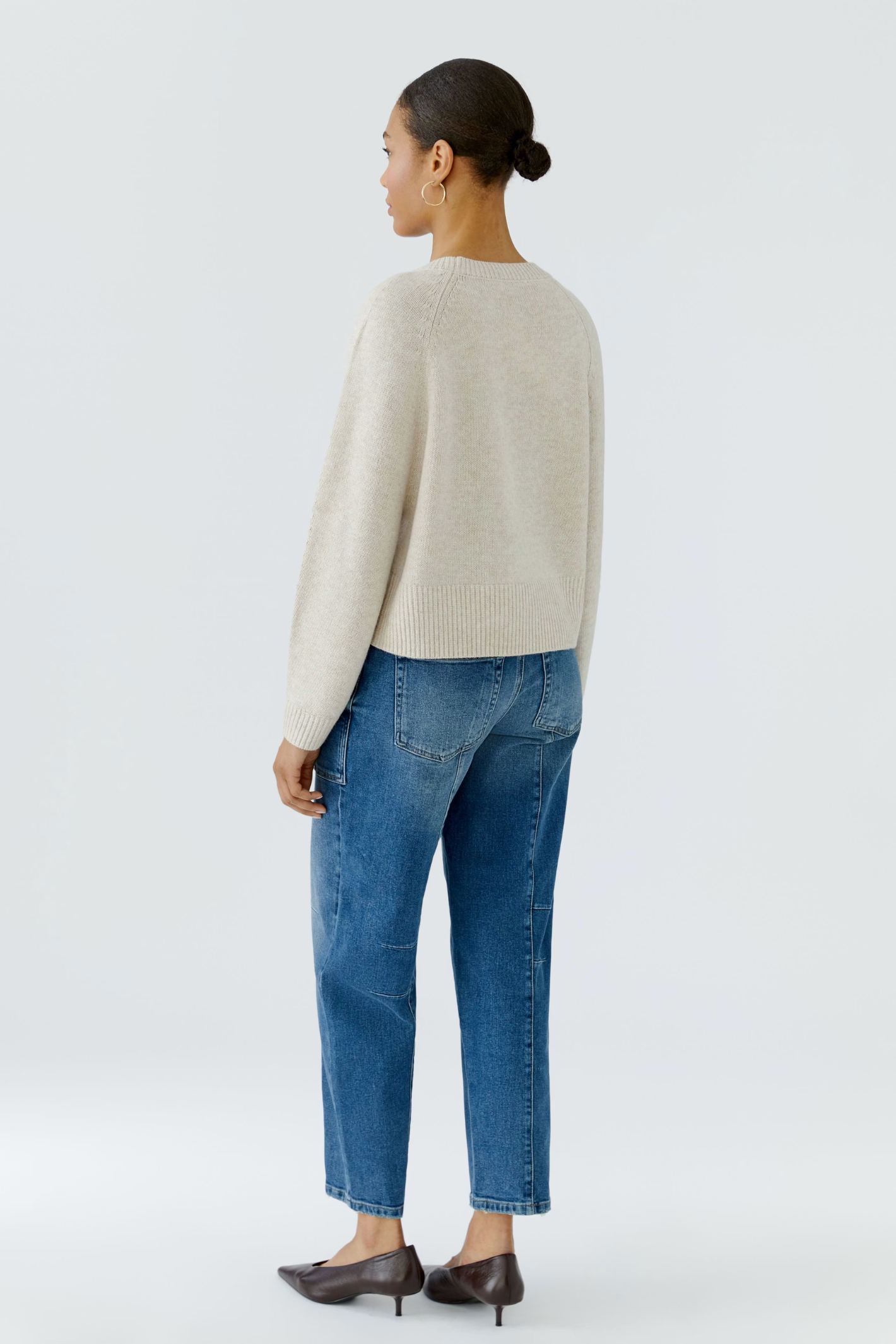 Dotique Oui ANGEL knit pullover in light beige melange with a relaxed fit and boat neckline.