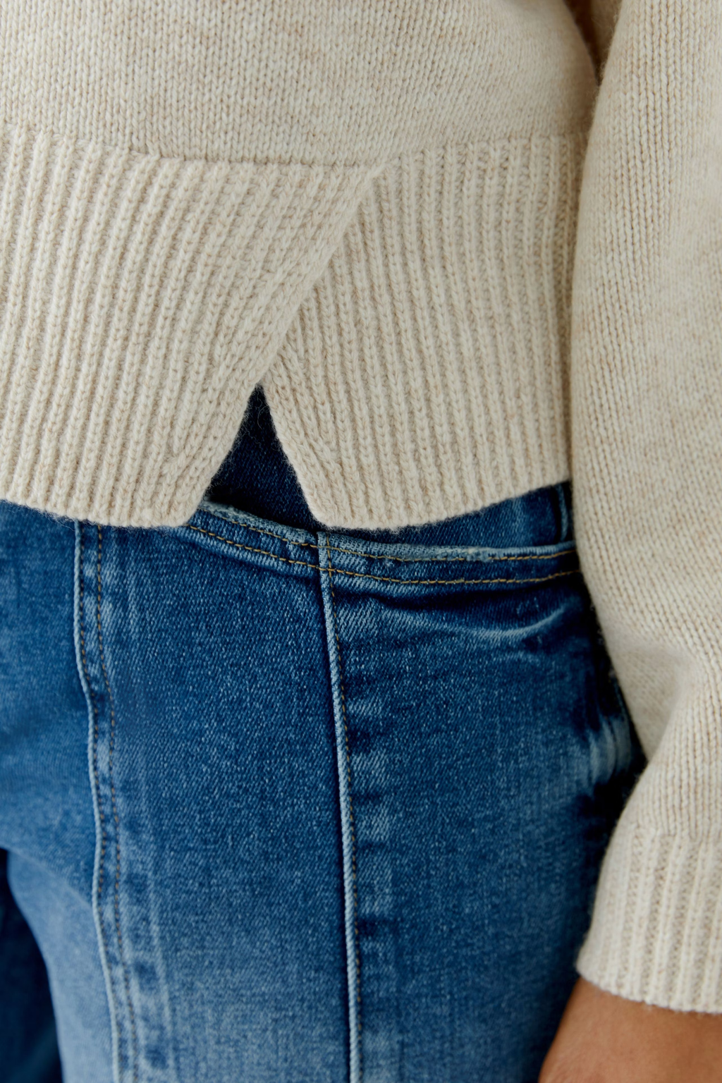 Dotique Oui ANGEL knit pullover in light beige melange with a relaxed fit and boat neckline.