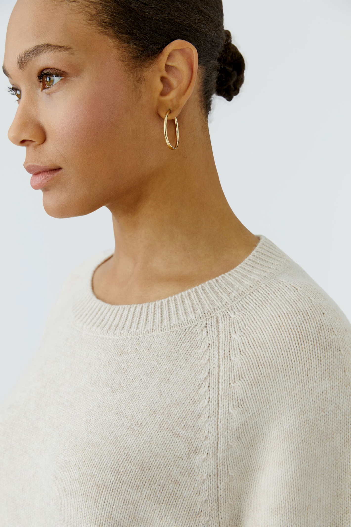 Dotique Oui ANGEL knit pullover in light beige melange with a relaxed fit and boat neckline.
