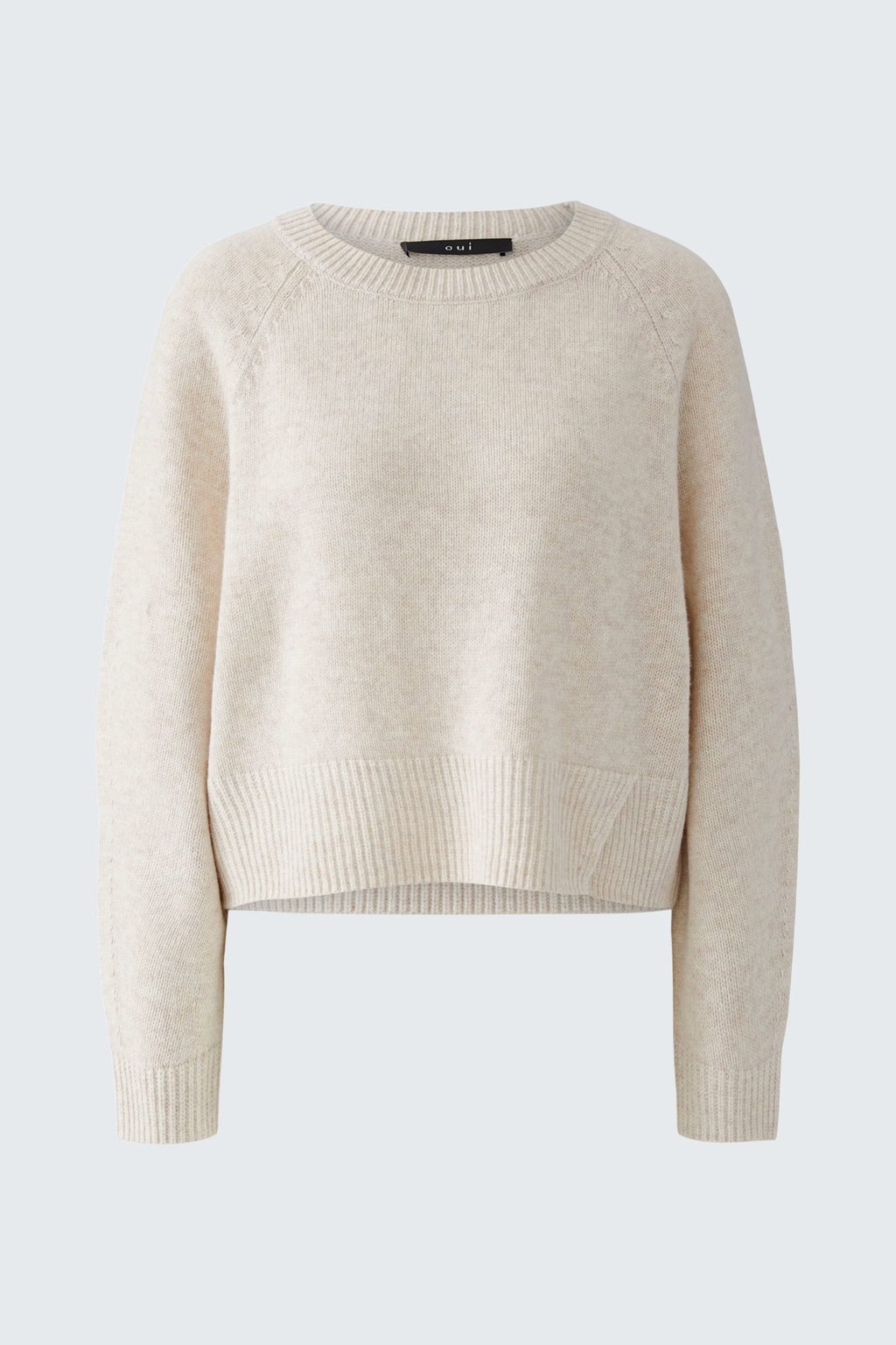 Dotique Oui ANGEL knit pullover in light beige melange with a relaxed fit and boat neckline.
