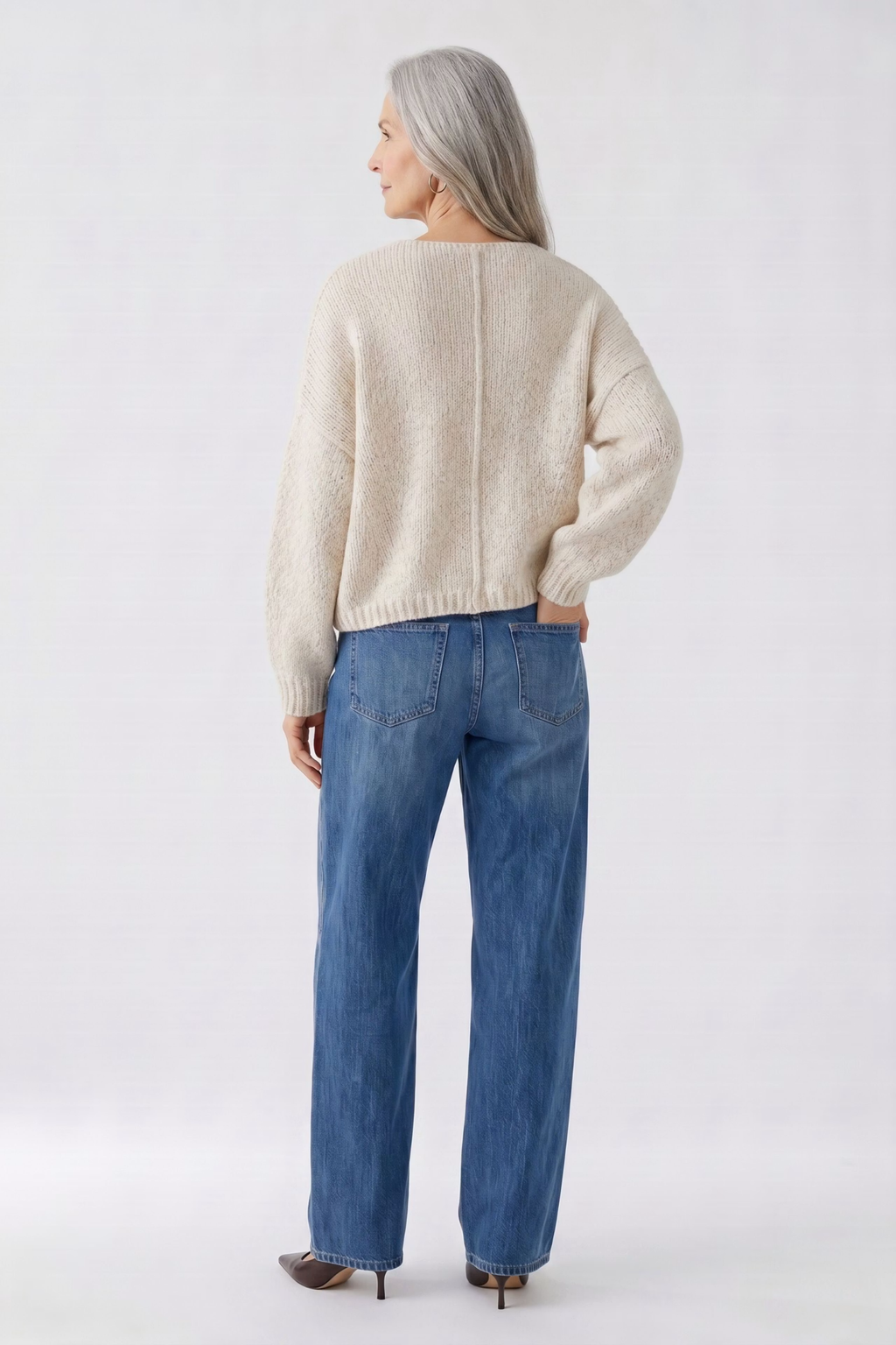 Oui light beige mel oversized V-neck pullover – Dotique