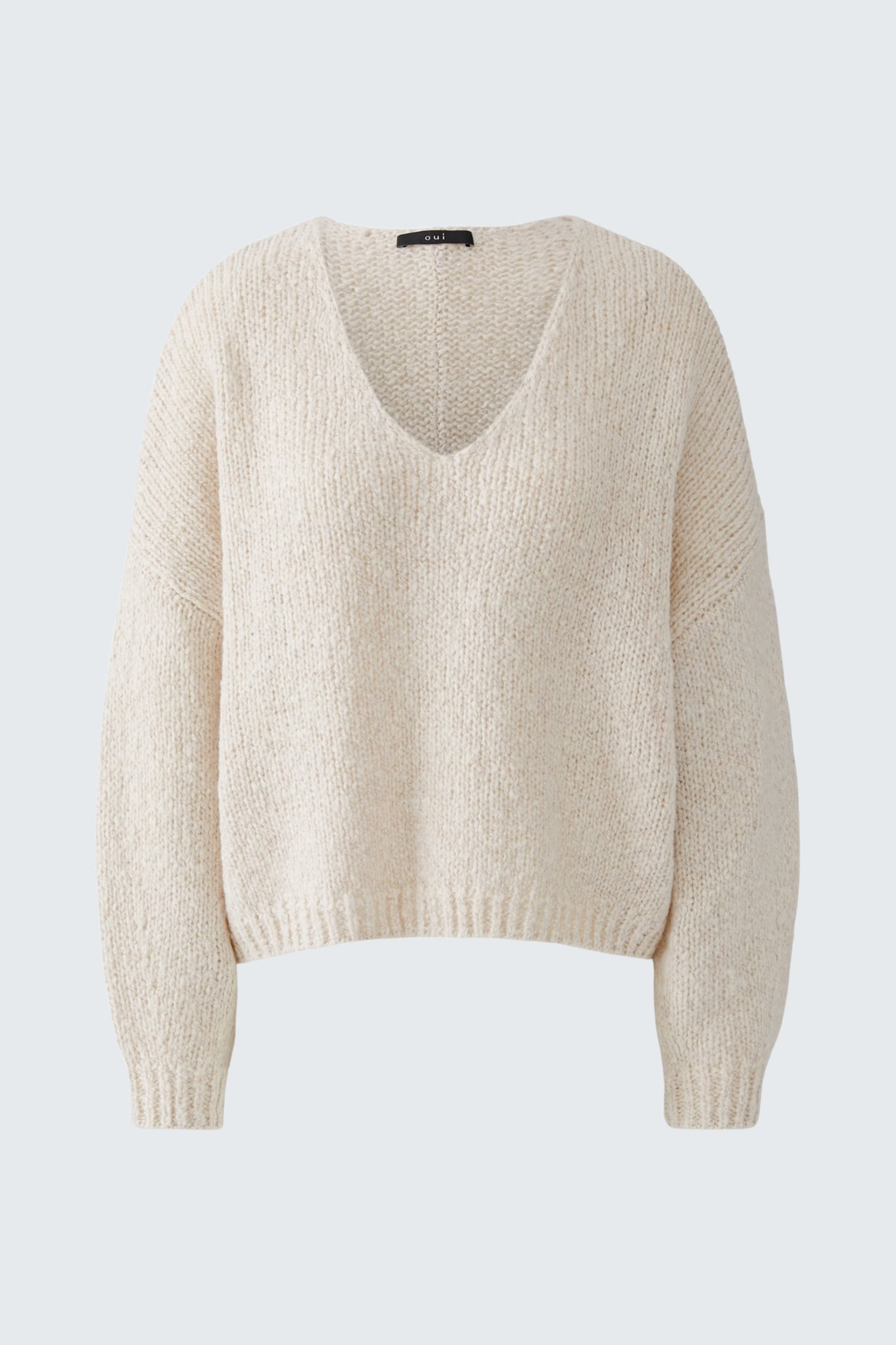 Oui light beige mel oversized V-neck pullover – Dotique