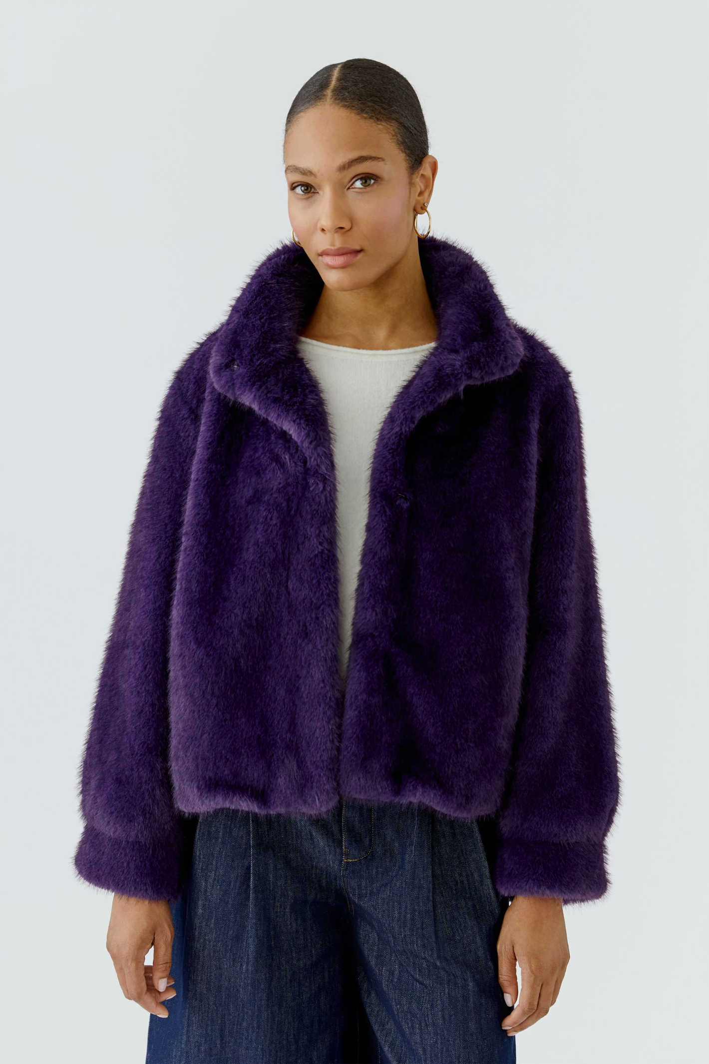 Oui Mysterioso purple faux fur outdoor jacket – Dotique