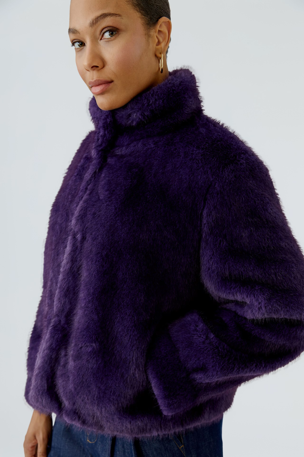 Oui Mysterioso purple faux fur outdoor jacket – Dotique