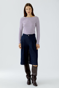 Oui Sumiko long sleeve striped shirt in violet and white with a fitted silhouette.