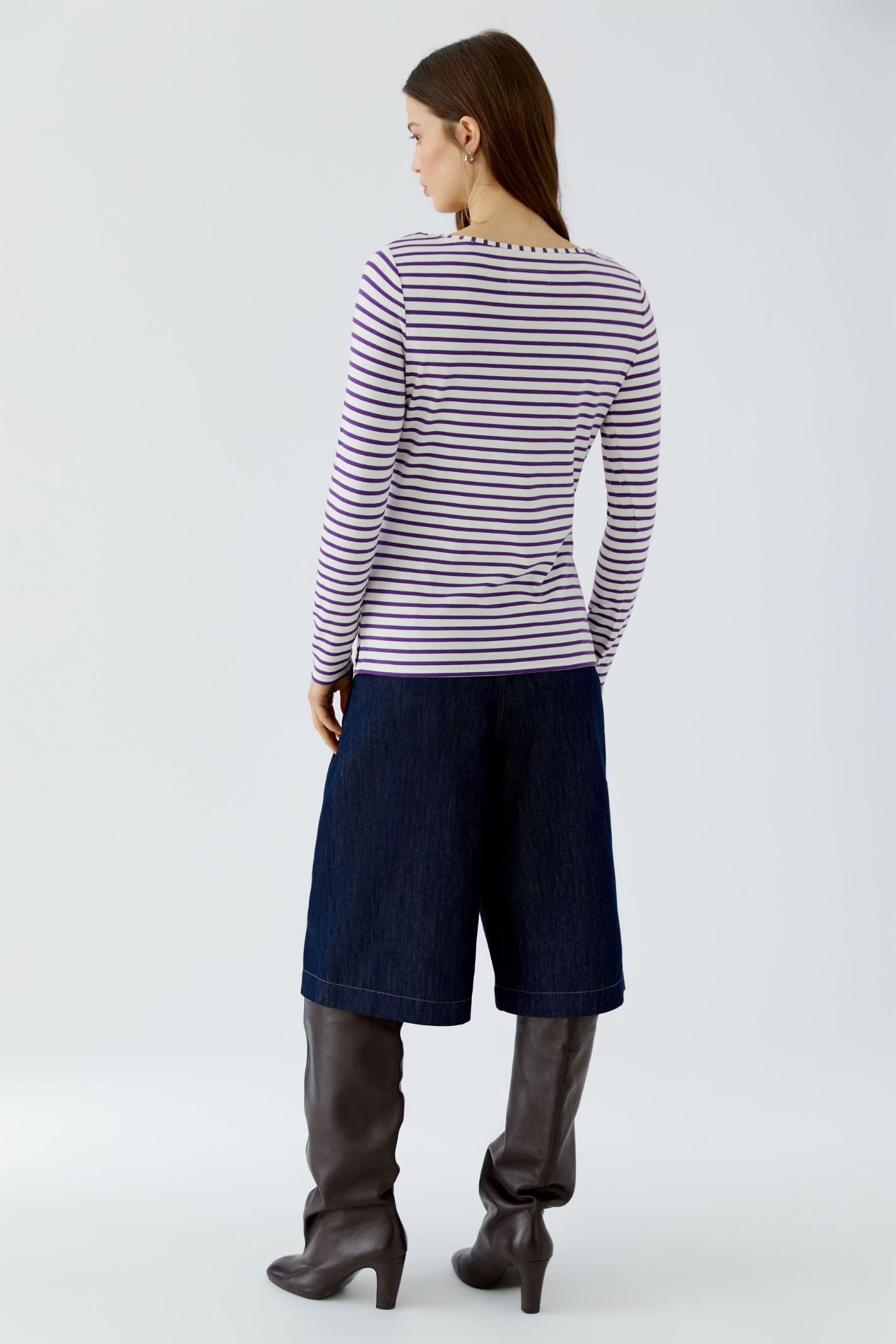Oui Sumiko long sleeve striped shirt in violet and white with a fitted silhouette. Shop Oui at Dotique.