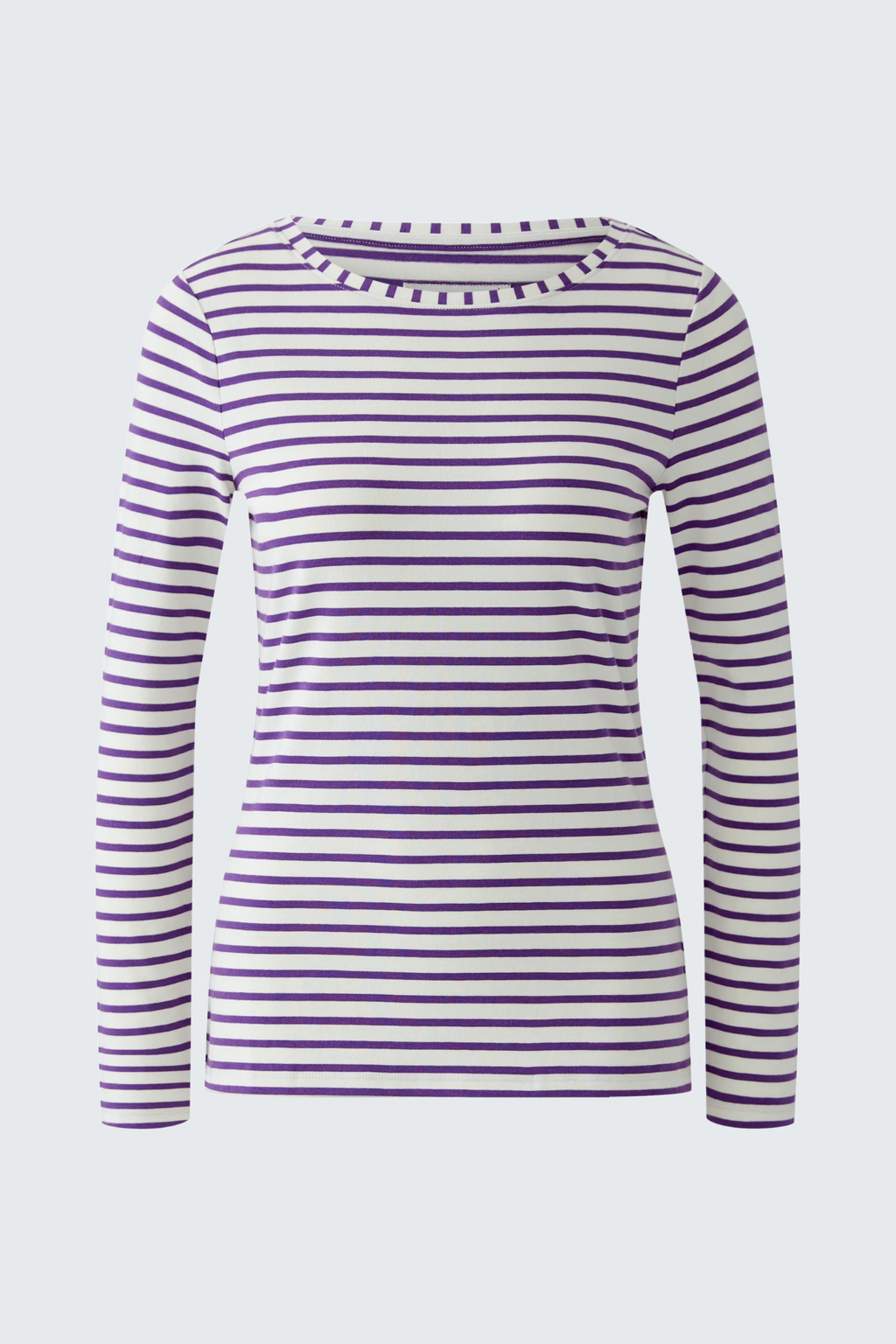 Oui Sumiko long sleeve striped shirt in violet and white with a fitted silhouette. Shop Oui at Dotique.