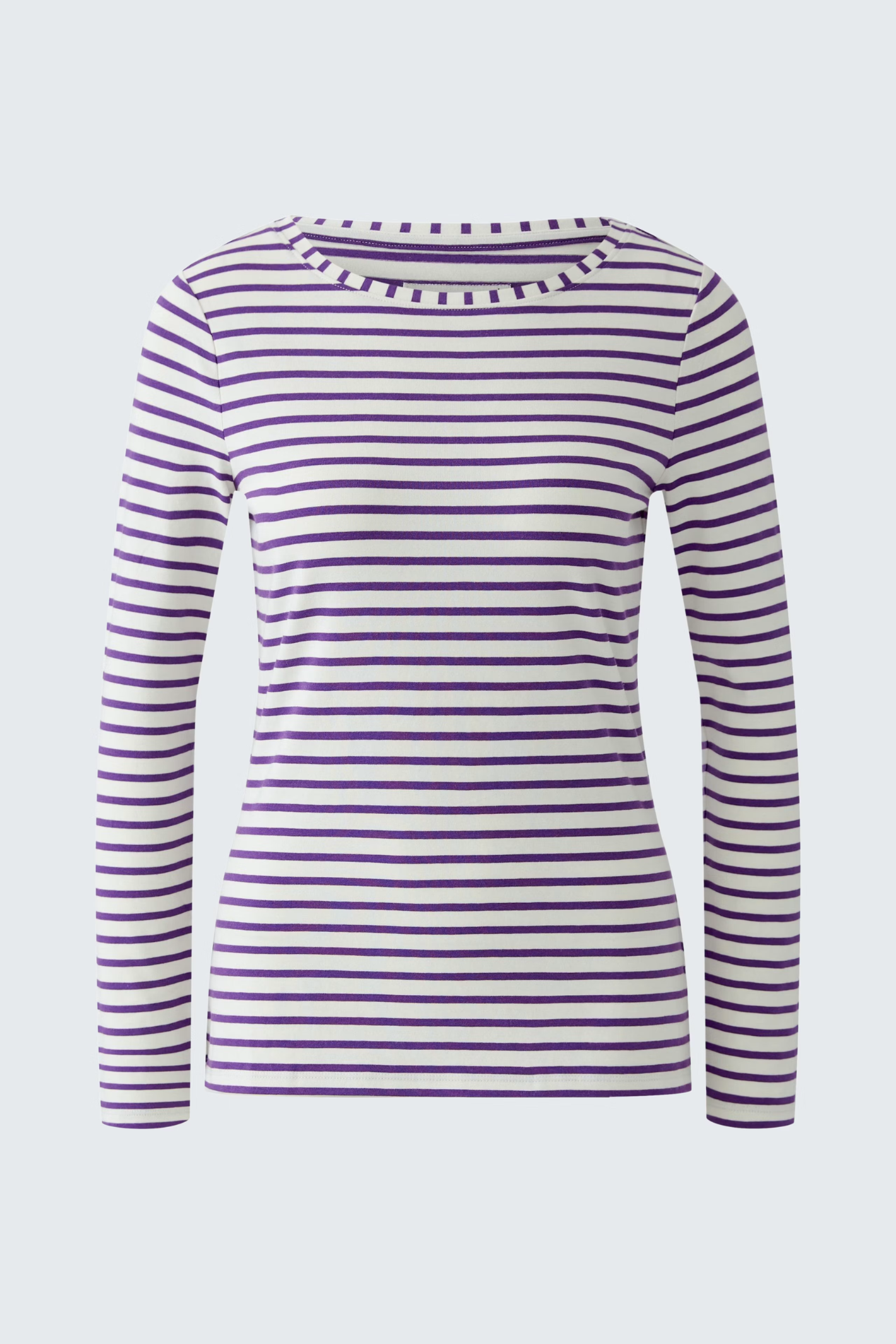 Oui Sumiko long sleeve striped shirt in violet and white with a fitted silhouette. Shop Oui at Dotique.