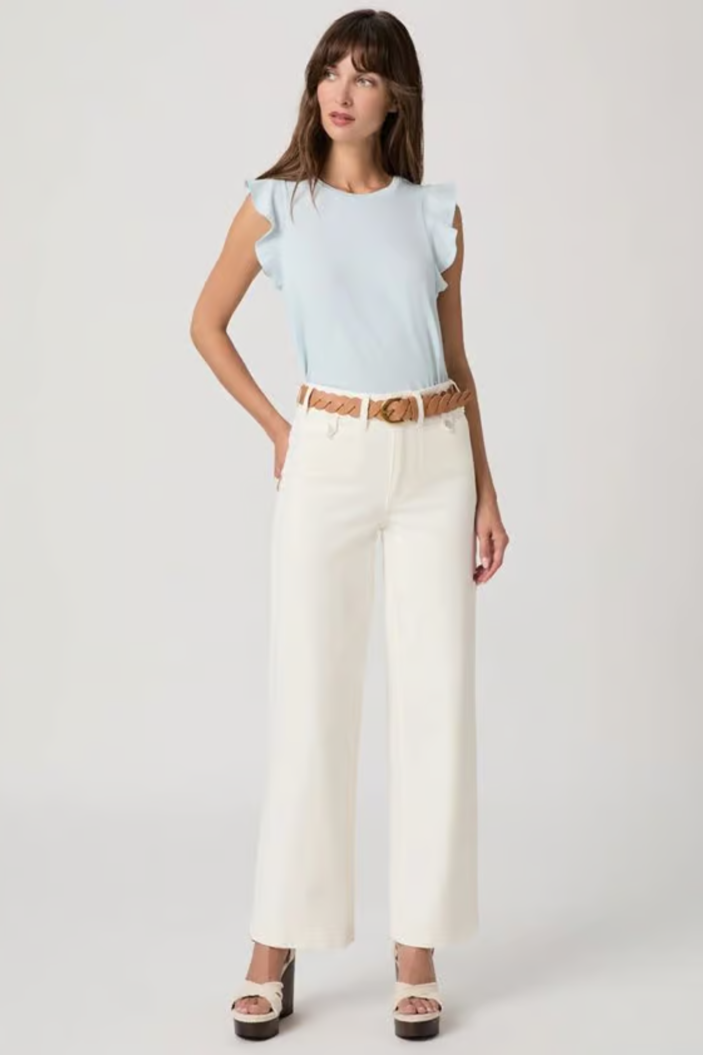 PAIGE Anessa 31" High Rise Wide Leg Jeans Tonal Ecru