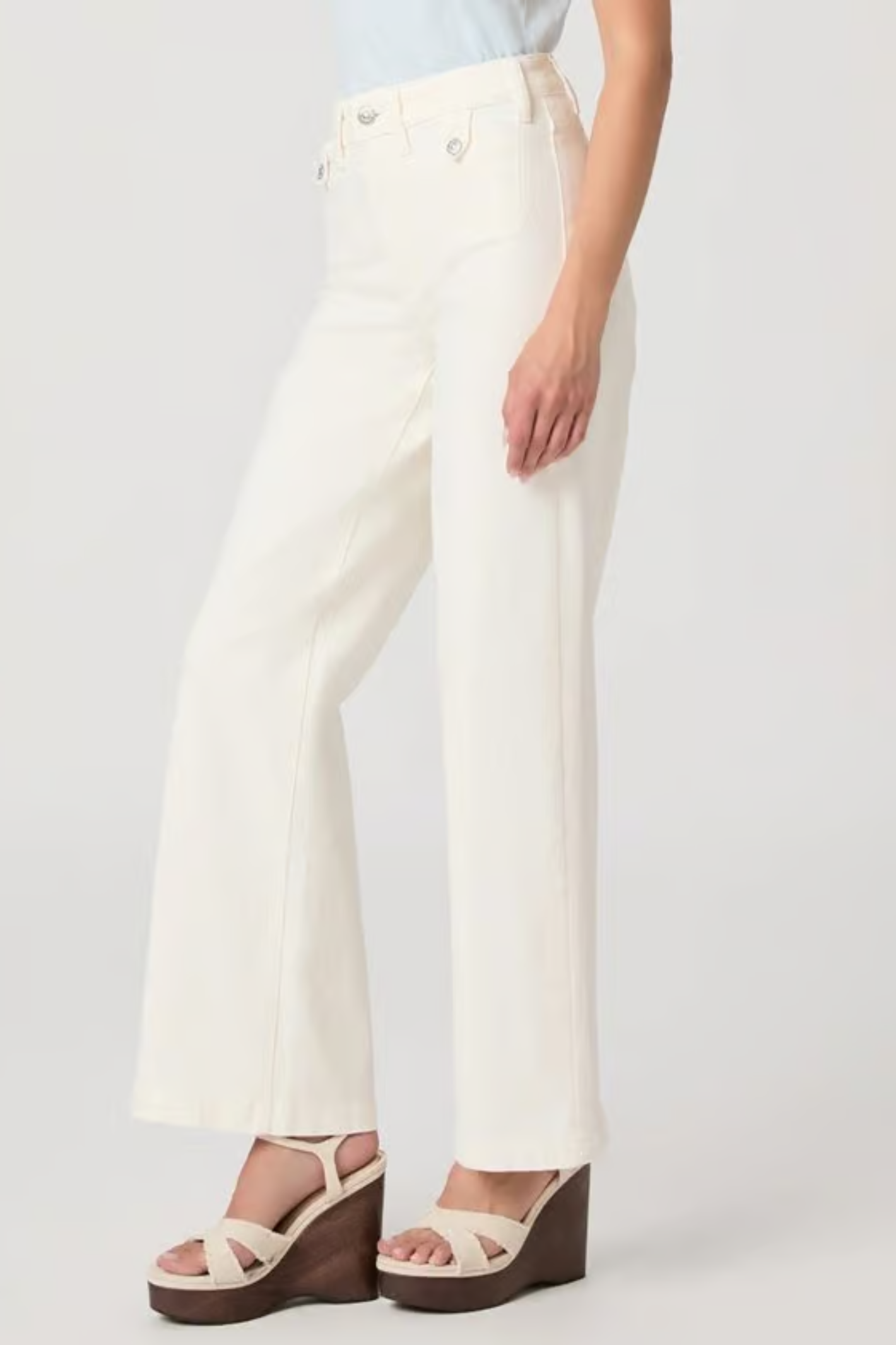 PAIGE Anessa 31" High Rise Wide Leg Jeans Tonal Ecru