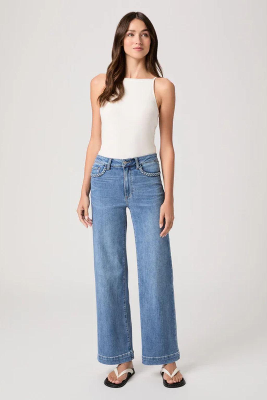 PAIGE Anessa 31" W/ Braided Pocket Edge Jeans - Encino