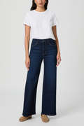 Woman wearing PAIGE Anessa 31" W/ Braided Pocket Edge Jeans - Eterno by PAIGE, shop PAIGE at Dotique.