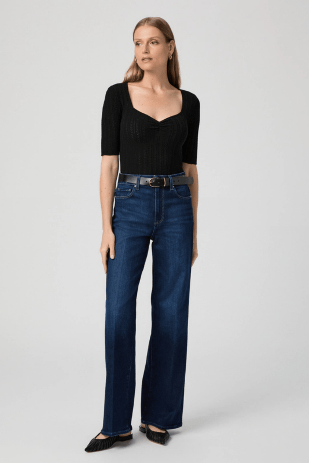 Paige Anessa 31 inch wide-leg jeans in Duke of York. High-rise fit with soft stretch denim.