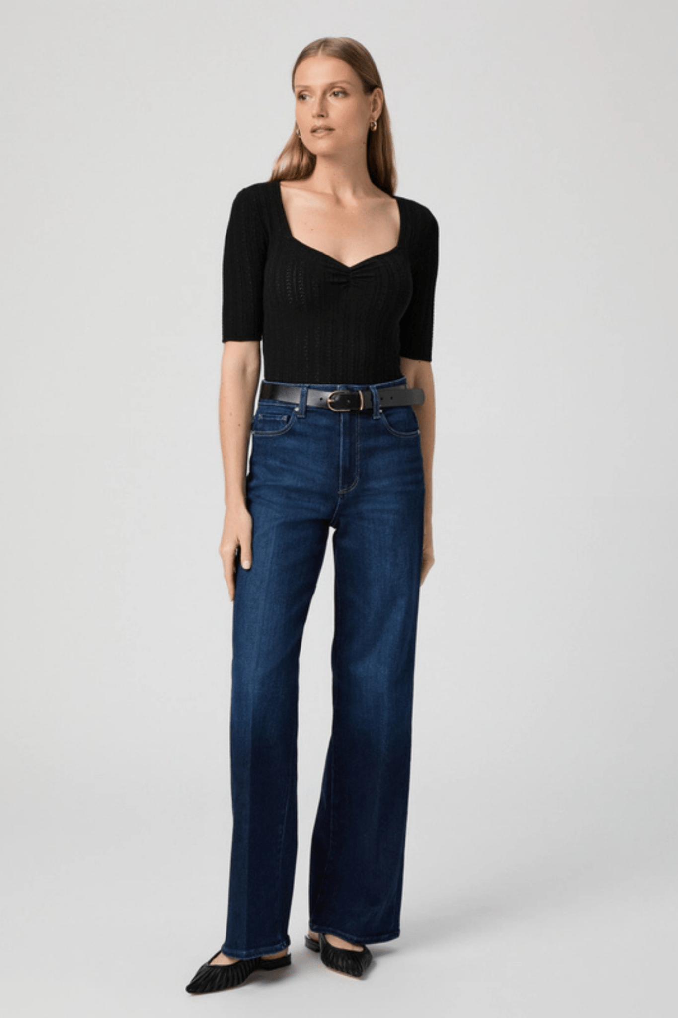 Paige Anessa 31 inch wide-leg jeans in Duke of York. High-rise fit with soft stretch denim.