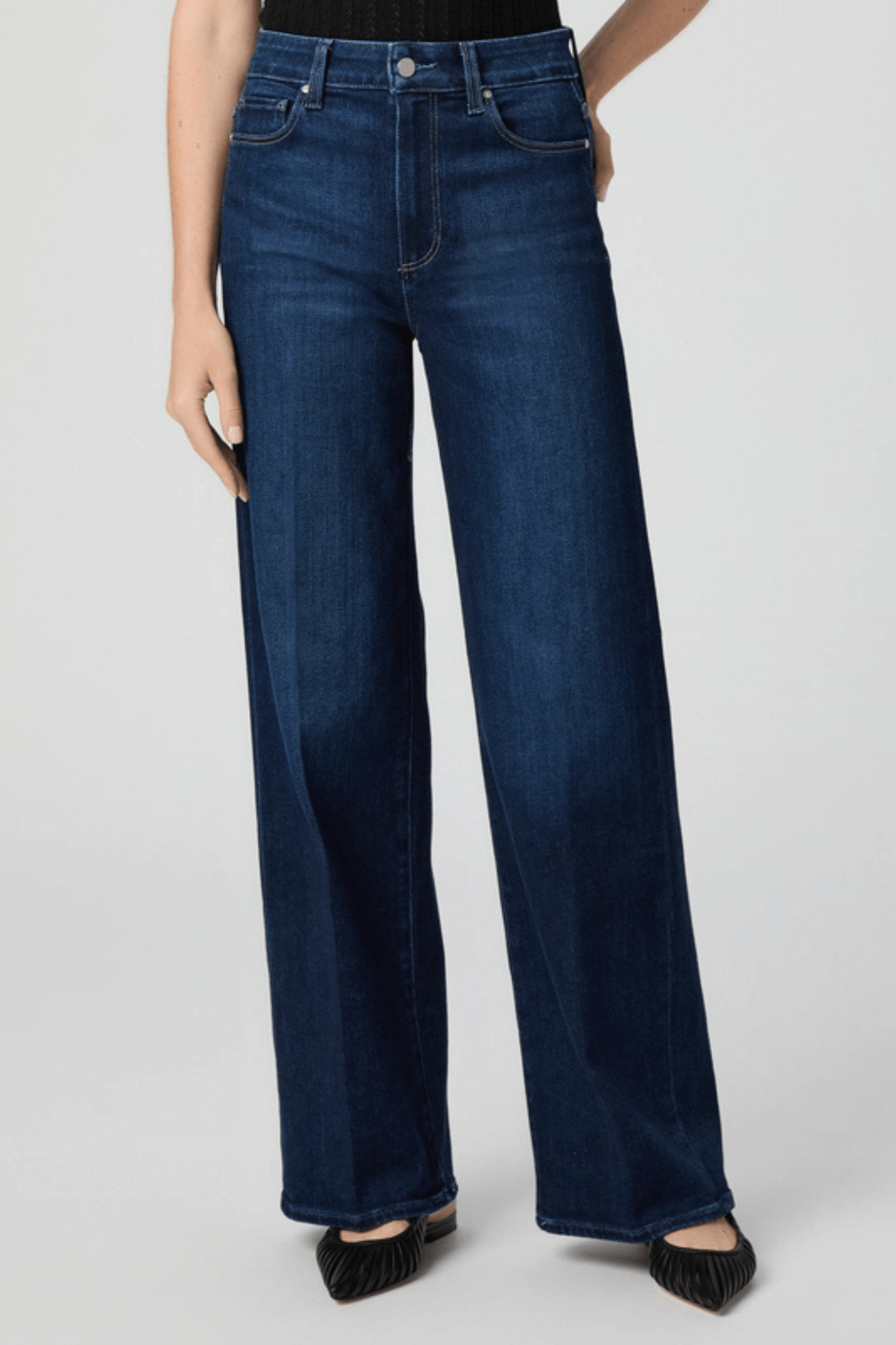 Paige Anessa 31 inch wide-leg jeans in Duke of York. High-rise fit with soft stretch denim.
