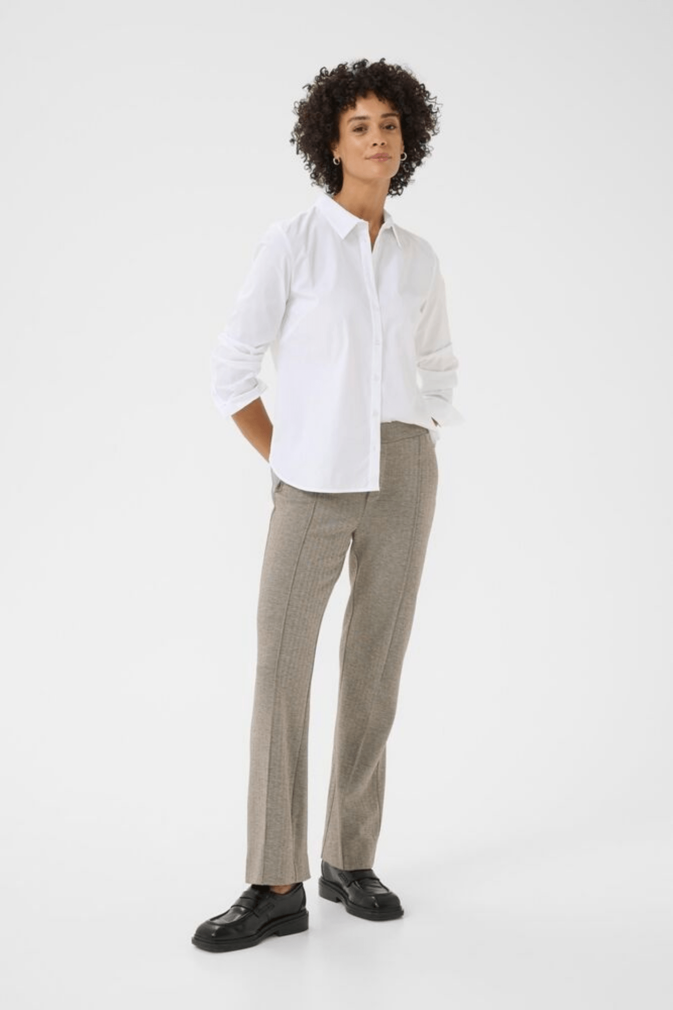 Part Two PontasPW PA Trousers in ganache herringbone at Dotique – mid-rise straight leg brown herringbone trousers with pockets.