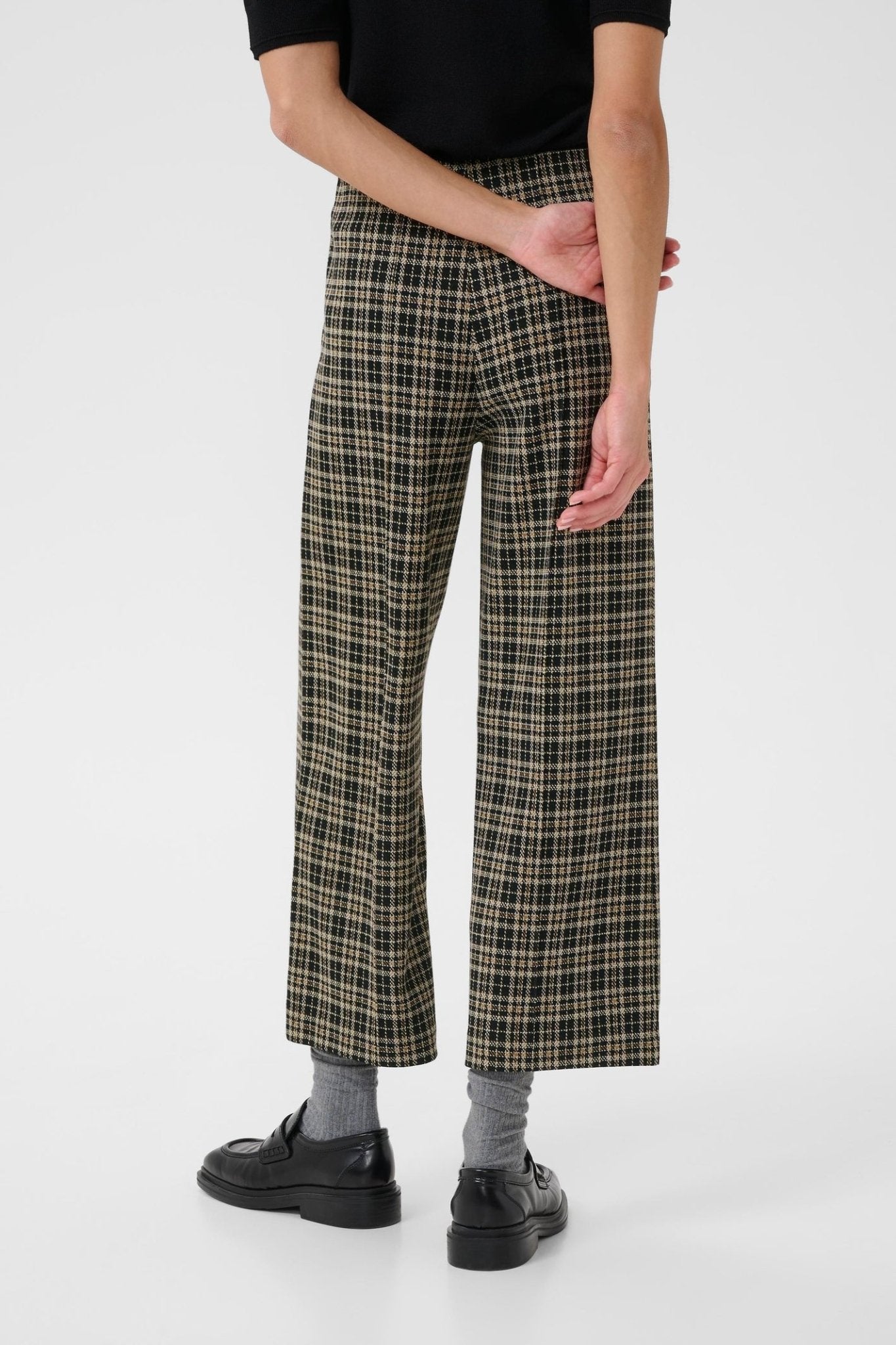 Part Two IlisanPW PA pull-on trousers dark navy check with elasticated waistband and no button fastening.

