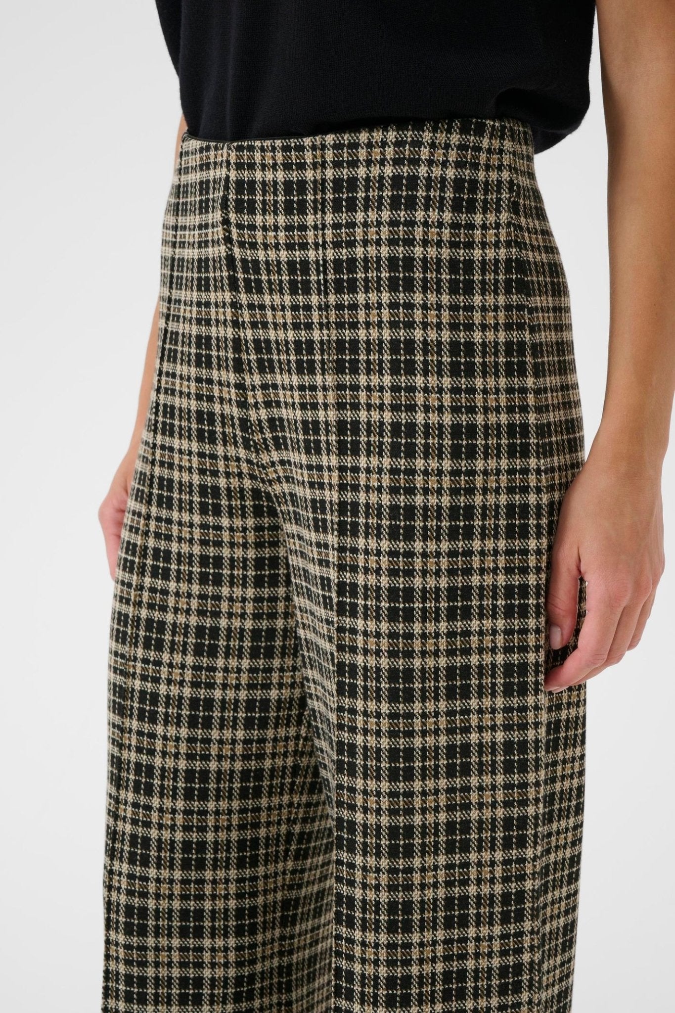 Part Two IlisanPW PA pull-on trousers dark navy check with elasticated waistband and no button fastening.

