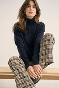 Part Two IlisanPW PA pull-on trousers dark navy check with elasticated waistband and no button fastening.

