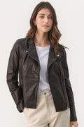 Part Two 30305718 FrancesPW Leather Jacket Mole Grey - Dotique - Part Two