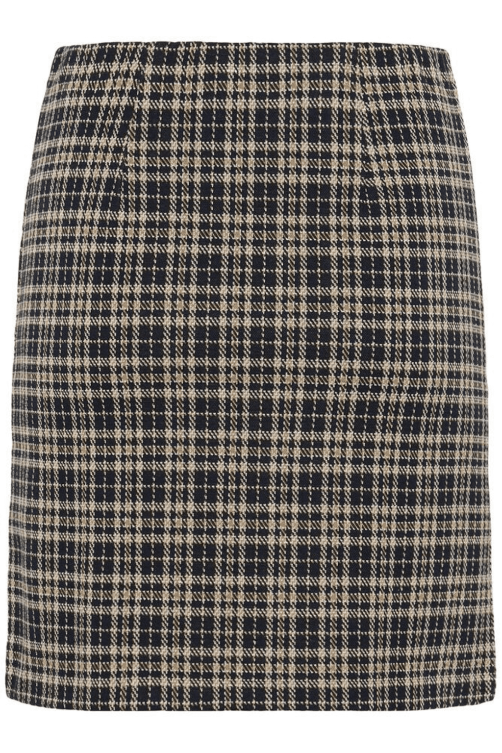 Part Two CorinnePW dark navy check skirt at Dotique – mid-length A-line skirt with front pleats.