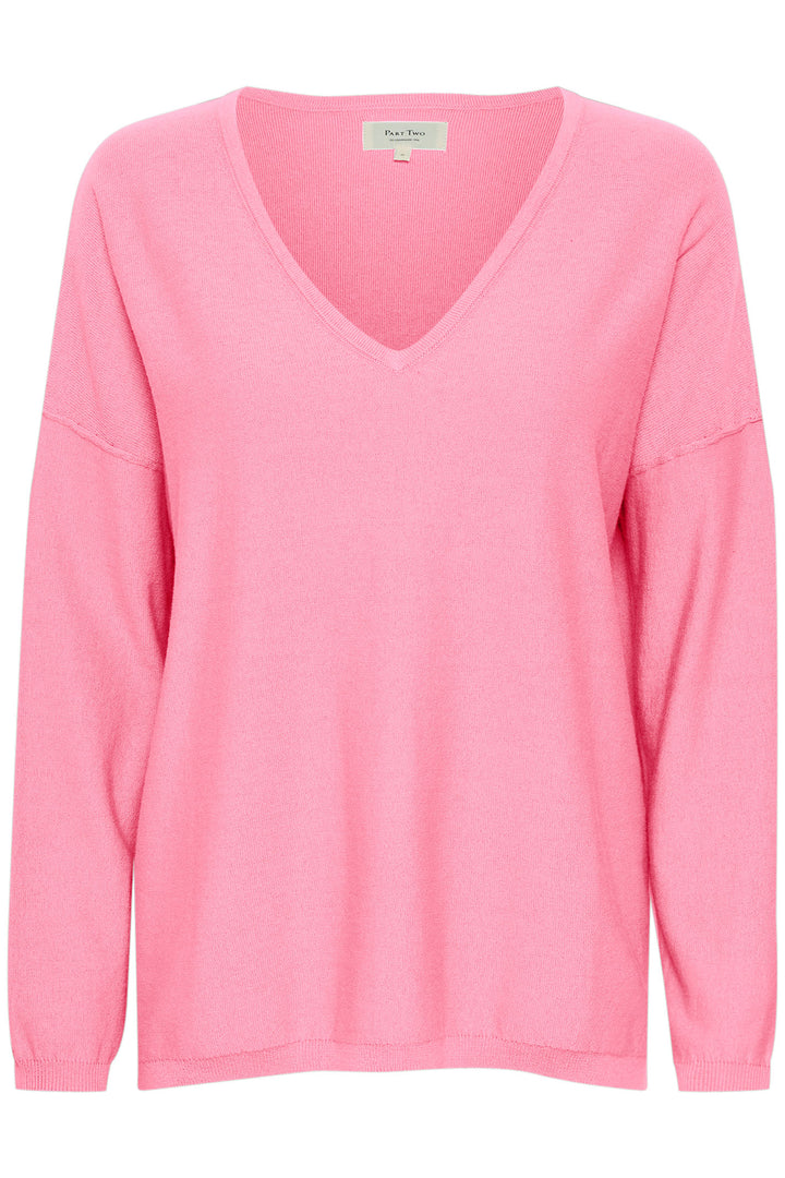 Part Two 30308070 IlianePw PU Morning Glory Pink Wide V-Neck Jumper - Dotique