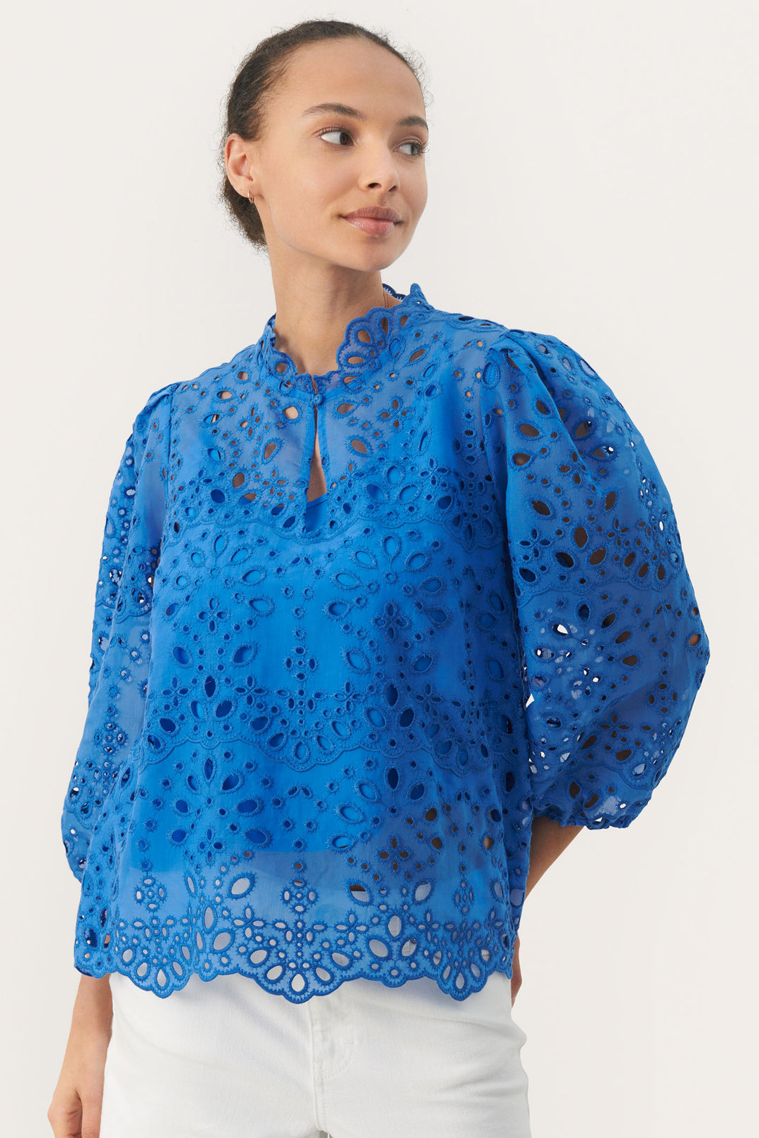 Part Two 30308618 GrethePW Nebulas Blue Broderie Anglaise Top - Dotique