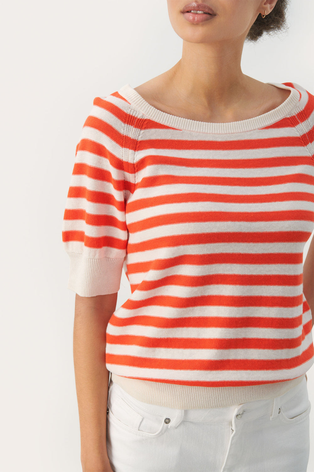 Part Two 30308660 GlenniePW Mandarin Red Orange Stripe Short Sleeve Jumper - Dotique