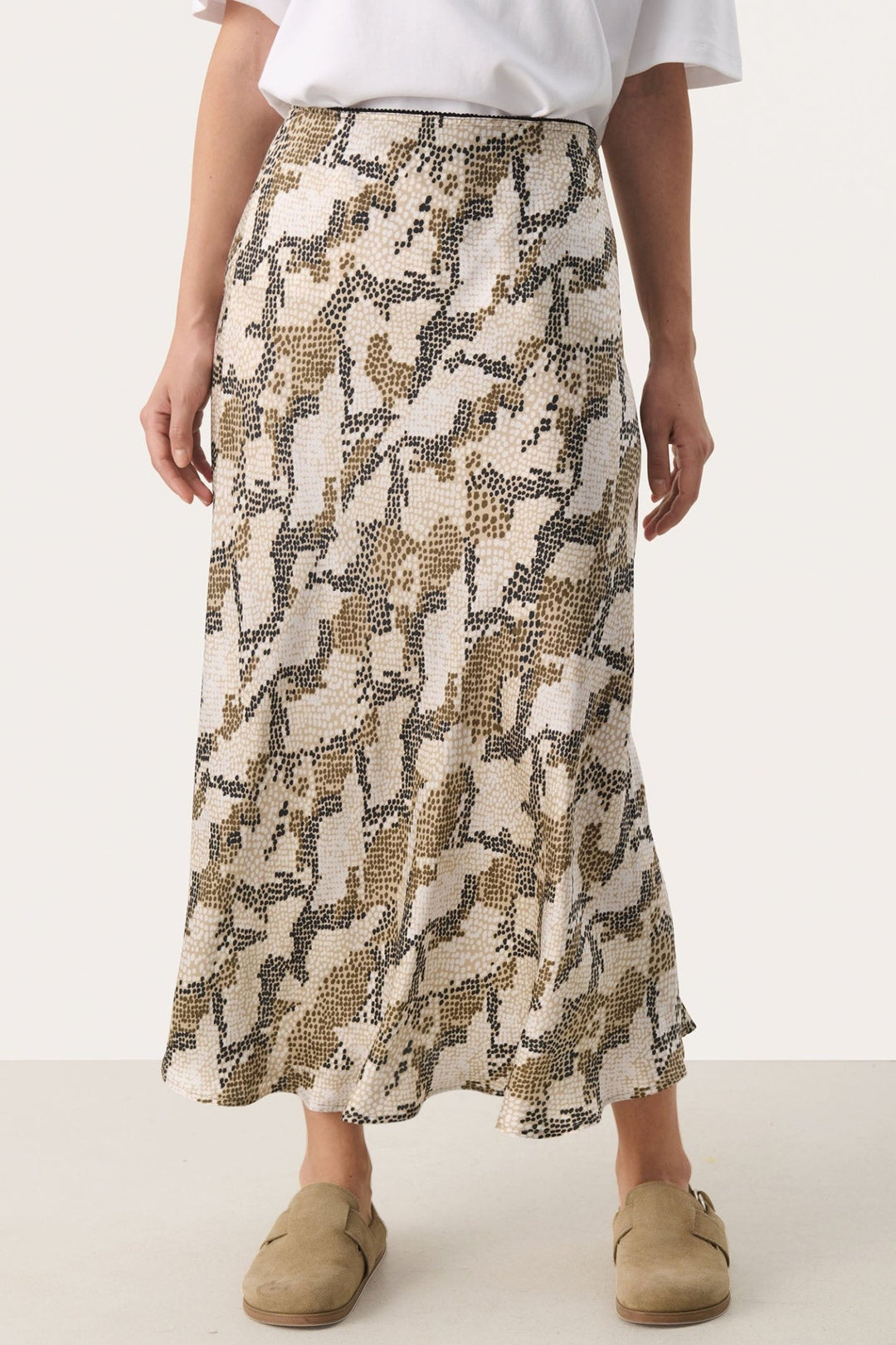 Part Two 30308872 LaurinaPW Midi Skirt French Oak Snake Print Taupe - Dotique - Part Two