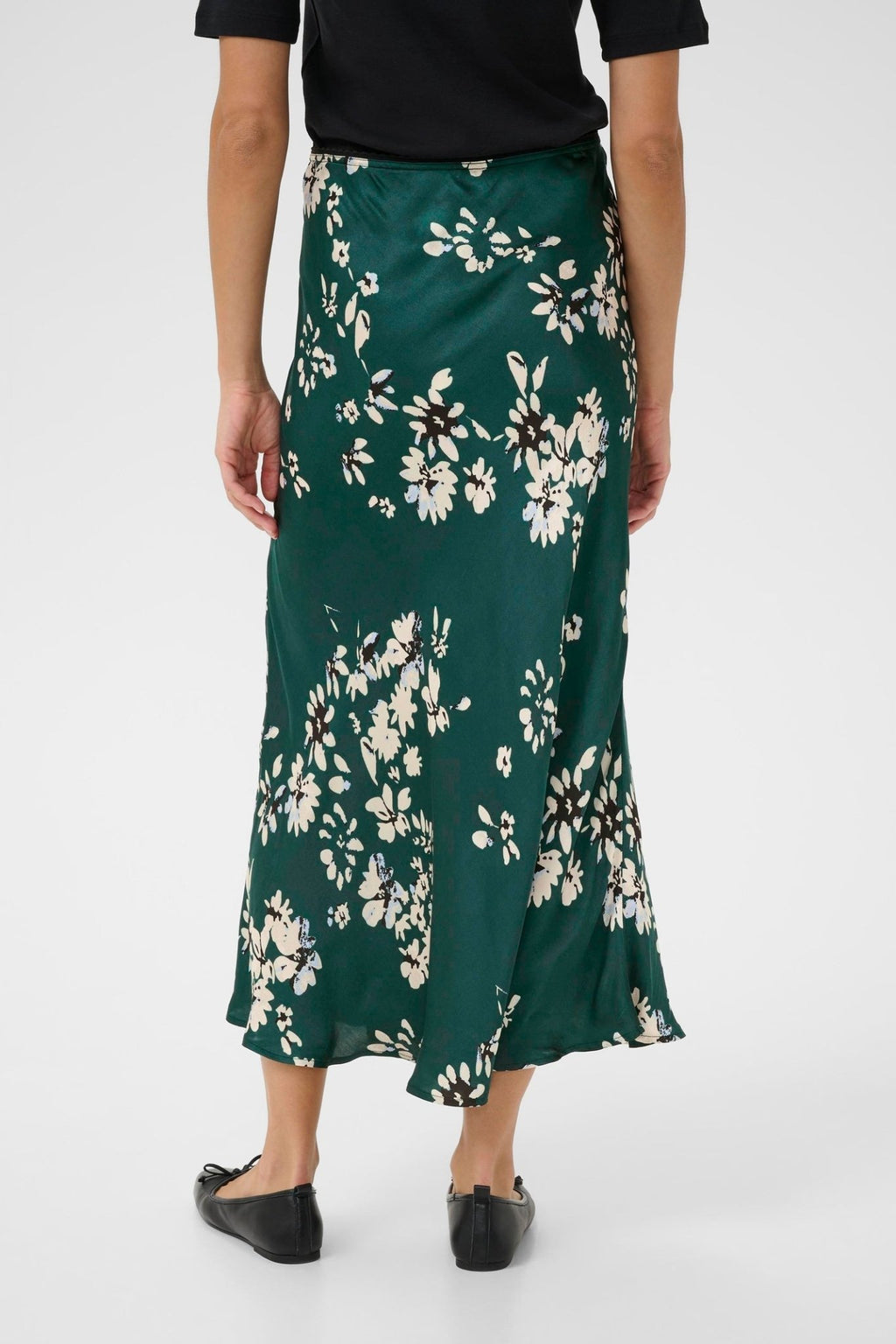 Part Two LaurinaPW green floral midi skirt with faded white flower print, available at Dotique