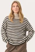 Part Two 30308967 LilyePW Jumper French Oak Stripe Taupe - Dotique - Part Two
