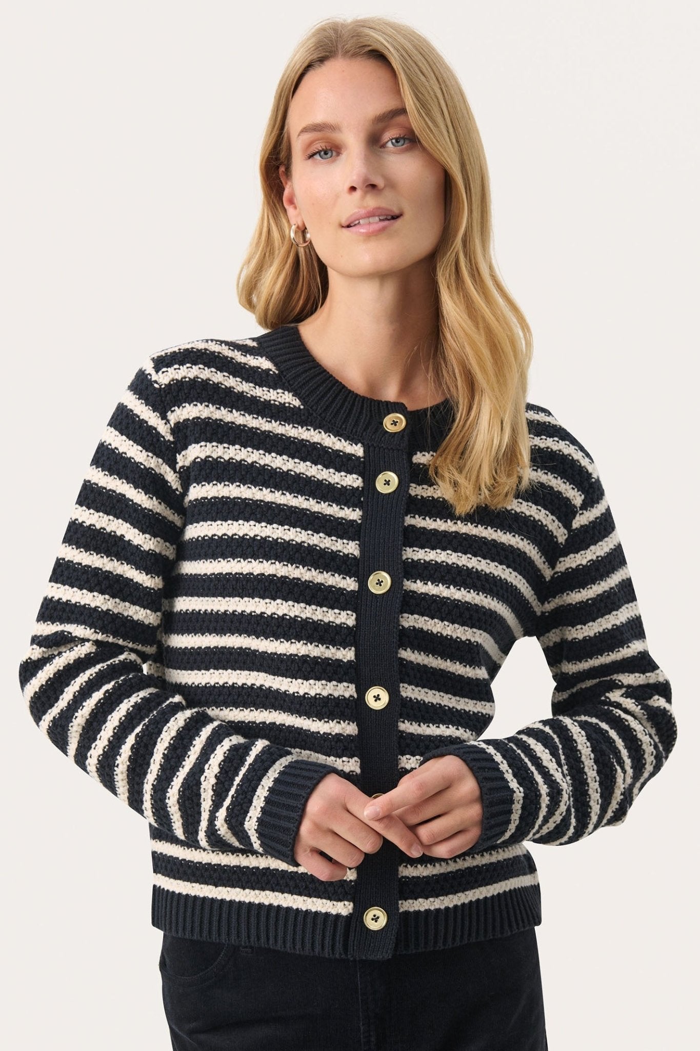 Part Two 30309010 LeonidaPW Cardigan Whitecap Gray Stripe - Dotique - Part Two