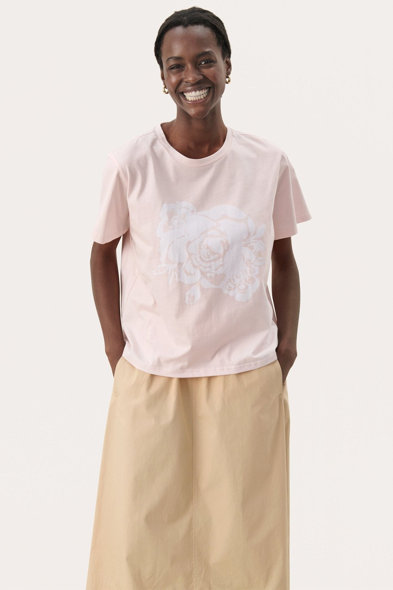 Part Two 30309423 NahidPW T-Shirt with Rose Print Mauve Chalk - Dotique