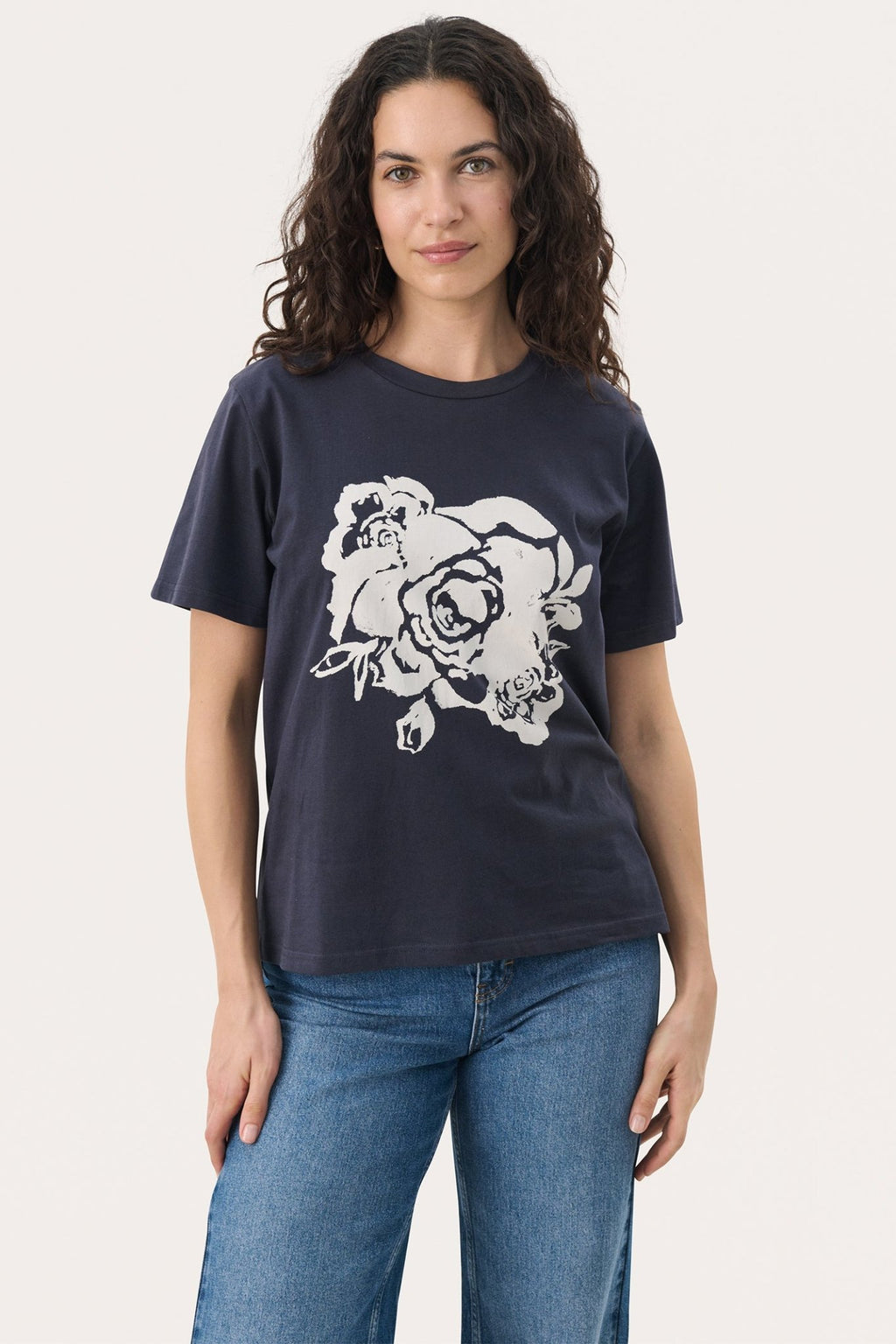 Part Two 30309423 NahidPW T-Shirt with Rose Print Navy - Dotique