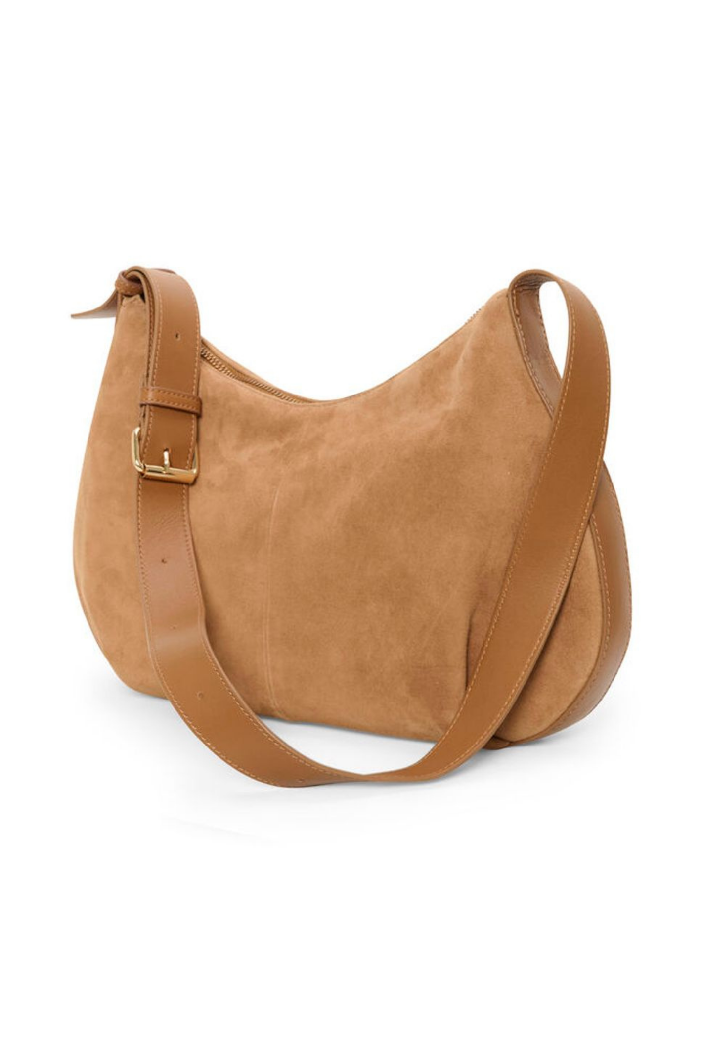Soft suede shoulder bag by Part Two in toasted coconut with adjustable strap and zip closure. A timeless everyday bag. Shop at Dotique.
