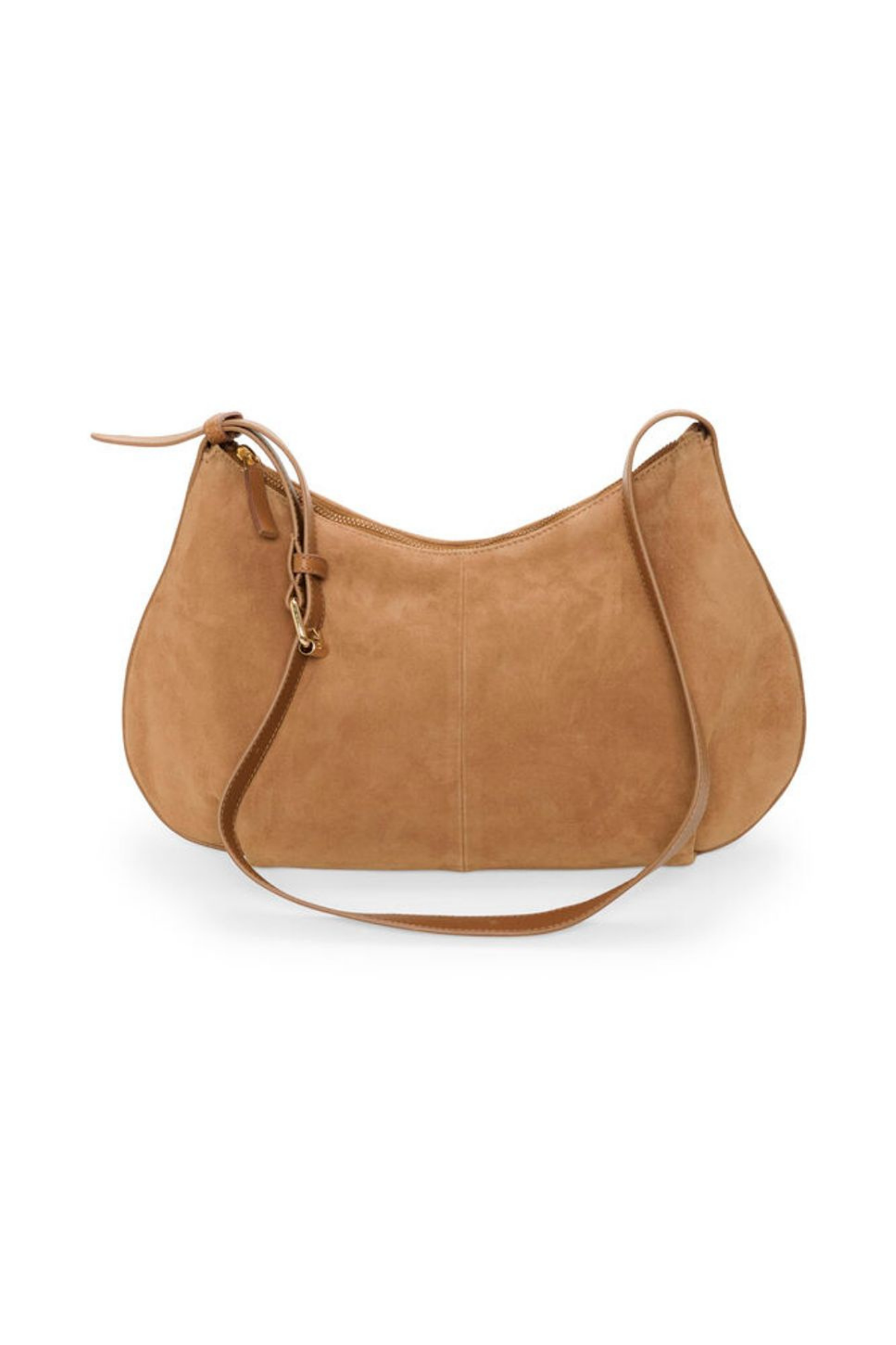 Soft suede shoulder bag by Part Two in toasted coconut with adjustable strap and zip closure. A timeless everyday bag. Shop at Dotique.