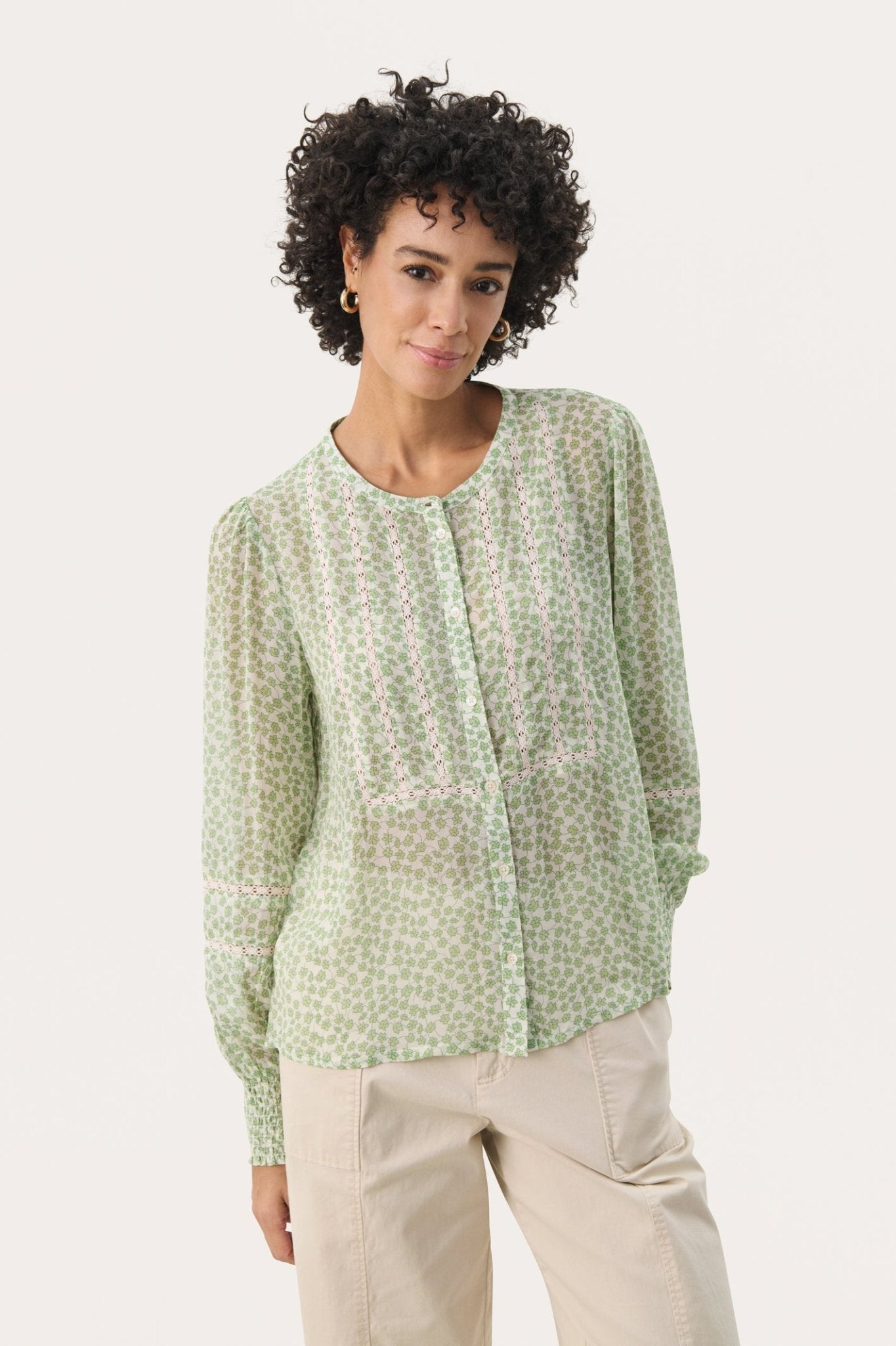 Part Two 30309499 NesmaPW Long Sleeve Green Patterned Print Blouse - Dotique - Part Two