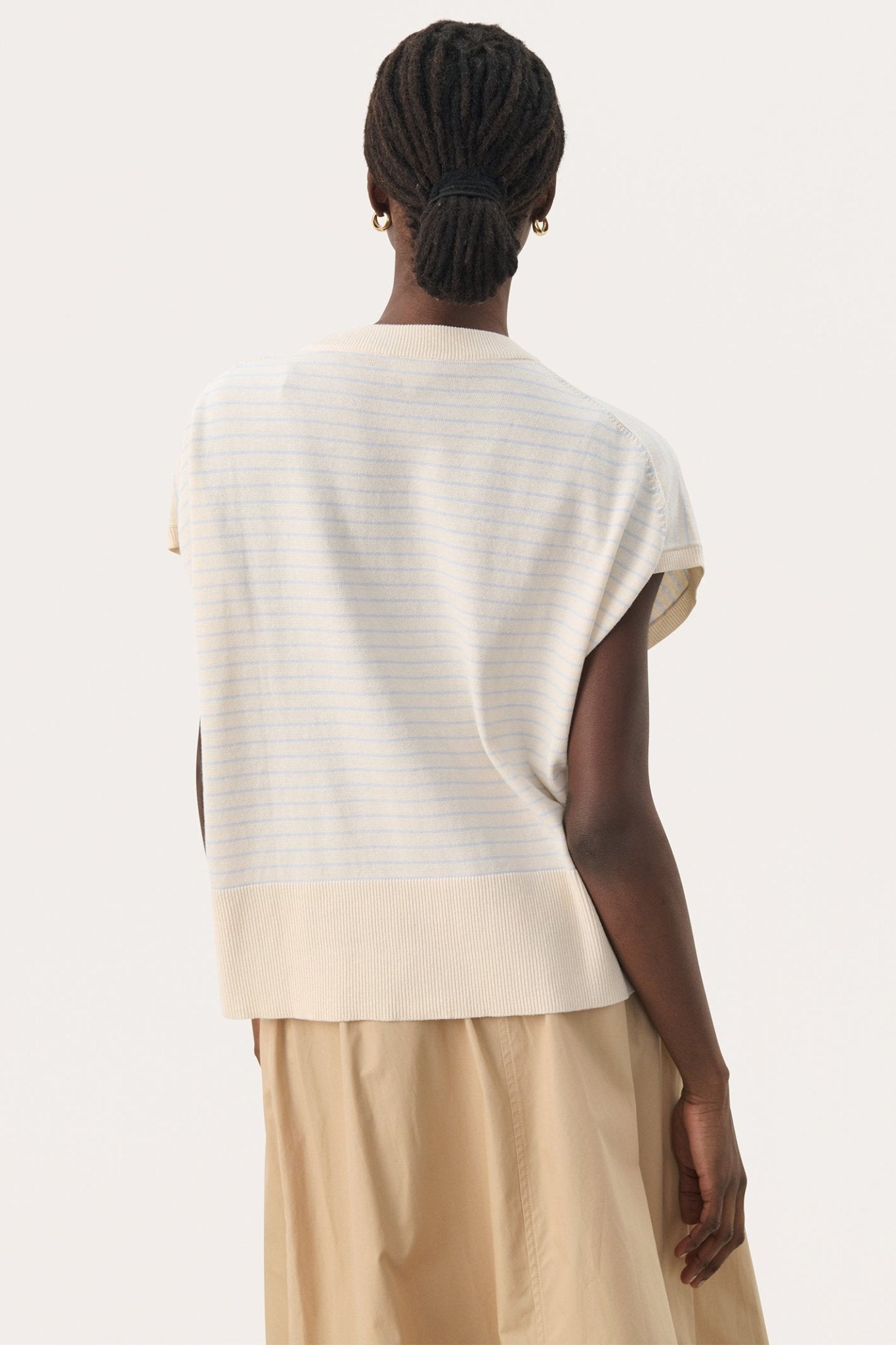 Part Two 30309534 NatayaPW Cap Sleeve Fine Knit T-Shirt Blue Whitecap Gray Stripe - Dotique