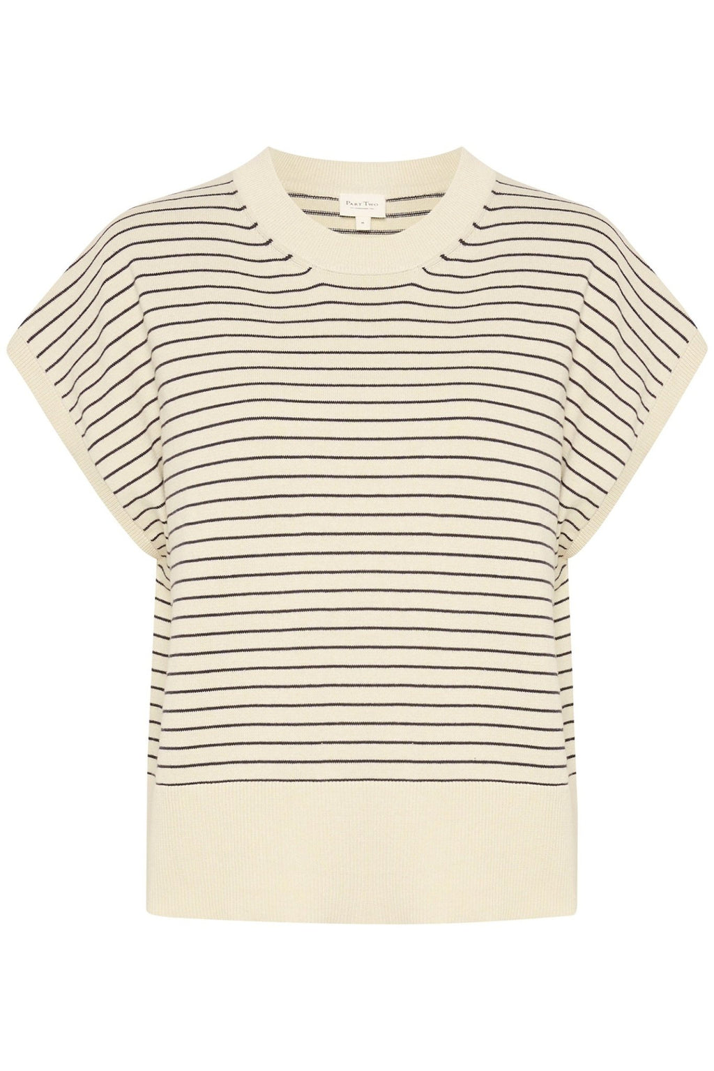 Part Two 30309534 NatayaPW Cap Sleeve Fine Knit T-Shirt Whitecap Gray Strip - Dotique