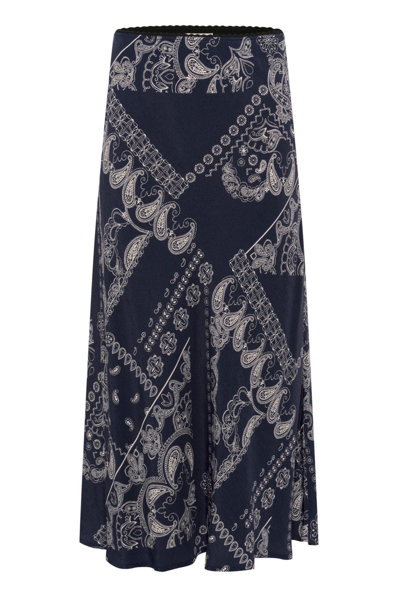 Part Two 30309556 LaurinaPW SK Mid Calf Patterned Skirt Navy Graphic Paisley 