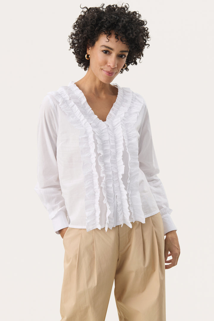 Part Two 30309562 NoellaPW Cotton Shirt with Frill Detailing Bright White - Dotique