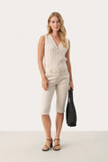Model wearing Part Two 30309607 RenataPW Capri Pants French Oak styled with sleeveless top Shop Part Two at Dotique