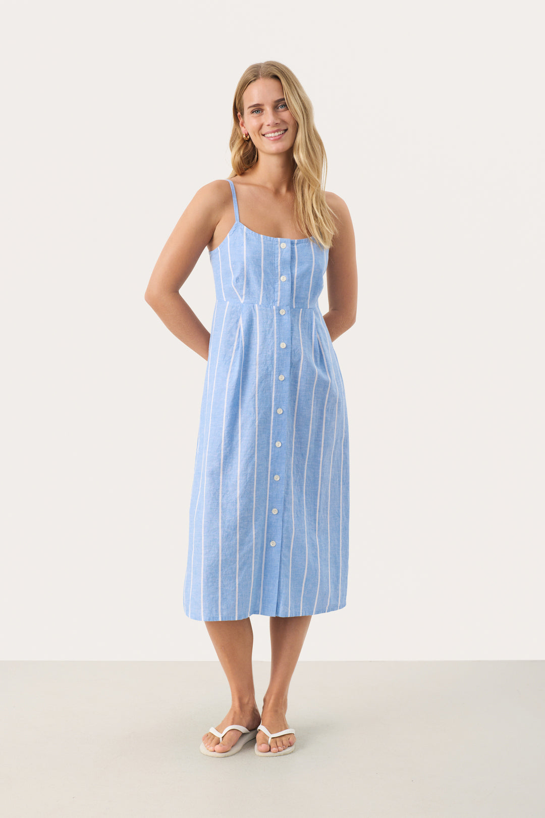 Part Two 30309615 ReysaPW Blue Linen Dress with White Stripes at Dotique 