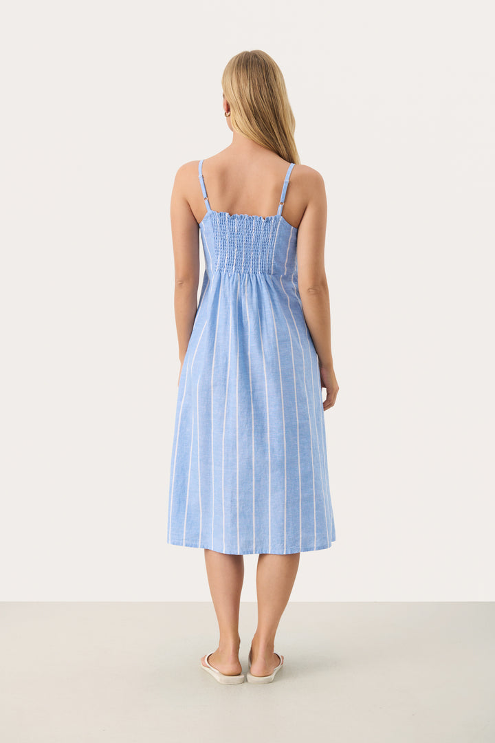 Part Two 30309615 ReysaPW Blue Linen Dress with White Stripes at Dotique 