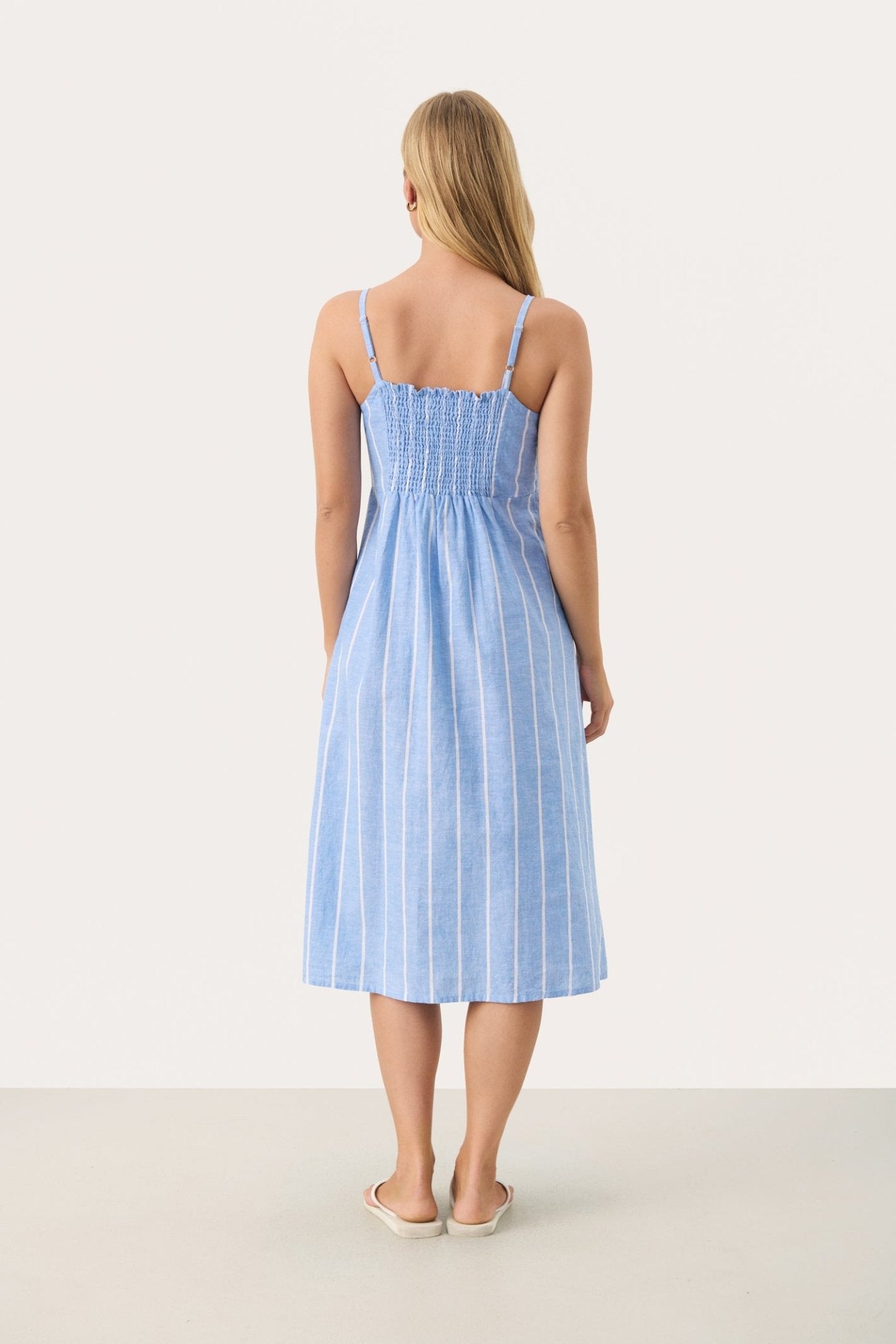 Part Two 30309615 ReysaPW Blue Linen Dress with White Stripes - Dotique