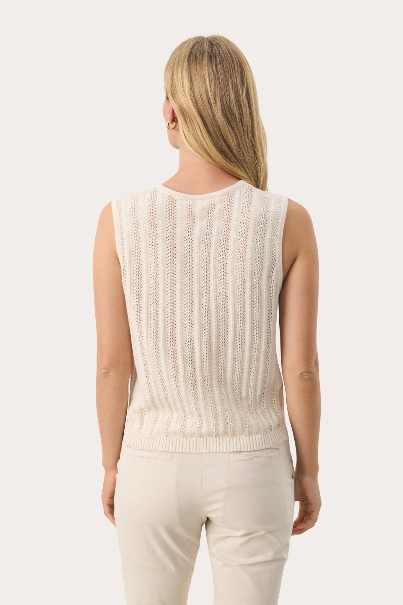 Part Two 30309680 RosellaPW Cotton Knitted Sleeveless Cardigan - Beige - Dotique