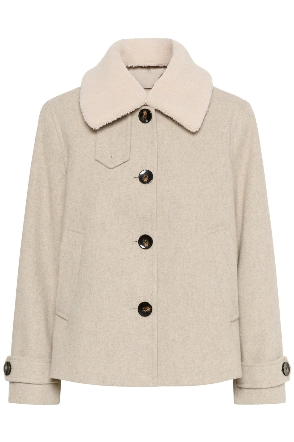 Part Two SylviaPW OTW Jacket in pure cashmere melange at Dotique – wool blend short jacket with teddy collar and buttons.

